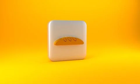 Gold Bread loaf icon isolated on yellow background. Silver square button. 3D Illustrazione stock