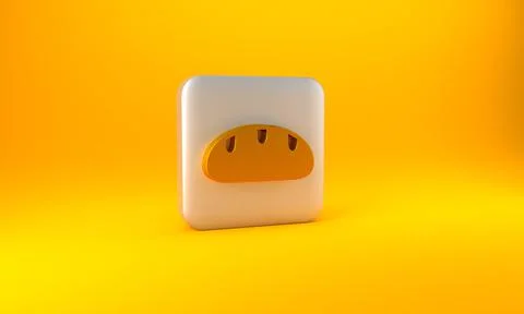 Gold Bread loaf icon isolated on yellow background. Silver square button. 3D  Illustrazione stock