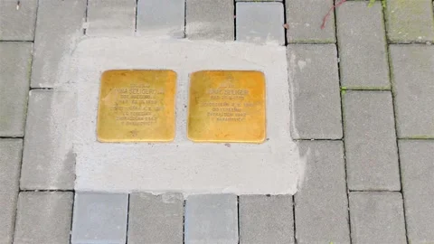 Gold Bricks Built Into The Pavement, They Are Located all over Europe... Stock Footage 159751253