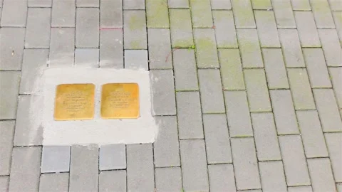 Gold Bricks Built Into The Pavement, They Are Located all over Europe... Stock-Footage 159751384