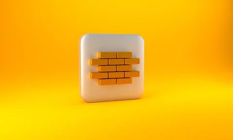 Gold Bricks icon isolated on yellow background. Silver square button. 3D render Stockillustratie