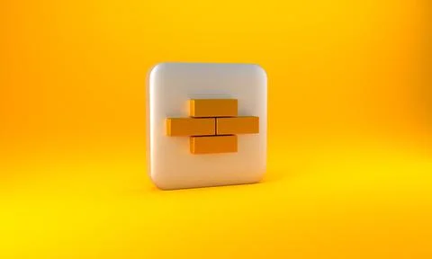 Gold Bricks icon isolated on yellow background. Silver square button. 3D render Stock Illustration