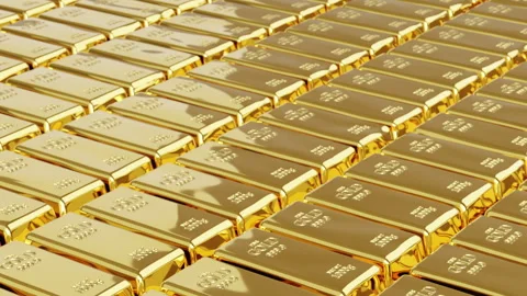 Gold bricks, large group of gold bars rolling over Stock-Footage 286054068