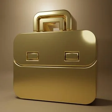 Gold Briefcase icon isolated on brown background. Business case sign. Busin.. Stock Illustration