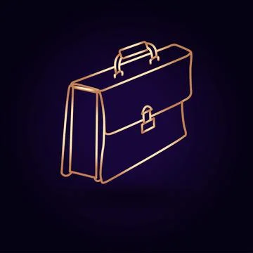 Gold briefcase icon. Vector illustration isolated on a blue background. Schoo Stock Illustration