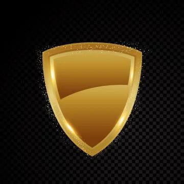 Gold brightly shield glowing security protection logo Stock Illustration