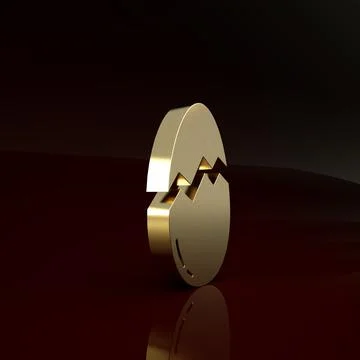 Gold Broken egg icon isolated on brown background. Happy Easter. Minimalism c Stock Illustration