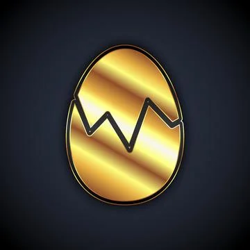 Gold Broken egg icon isolated on black background. Happy Easter. Vector Stock Illustration