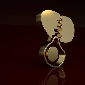 Gold Broken egg icon isolated on brown background. Happy Easter. Minimalism Illustrazione stock