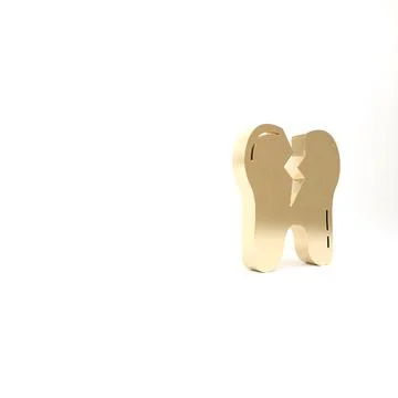 Gold Broken tooth icon isolated on white background. Dental problem icon. Den イラスト素材