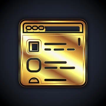 Gold Browser files icon isolated on black background. Vector 스톡 일러스트
