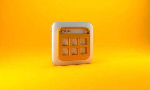 Gold Browser files icon isolated on yellow background. Silver square button. 3D Illustrazione stock
