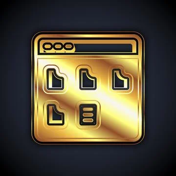 Gold Browser files icon isolated on black background. Vector イラスト素材