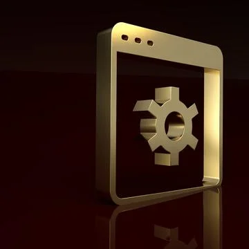 Gold Browser setting icon isolated on brown background. Adjusting, service Stock Illustration