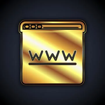 Gold Browser window icon isolated on black background. Vector Illustrazione stock