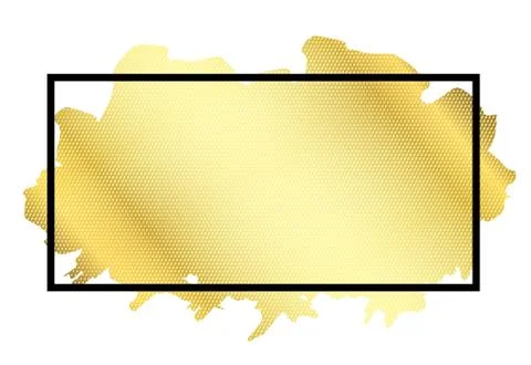 Gold brush in black rectangle frame isolated white background. Border golden  Stock Illustration