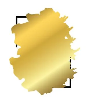 Gold brush in black rectangle frame isolated white background. Border golden  Stock Illustration