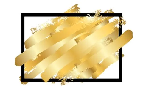 Gold brush in black square frame isolated white background. Golden stroke abs Stock Illustration