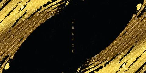 Gold Brush Stroke with Texture Effect on Black Background Stock Illustration