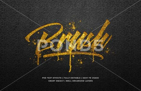 Gold brush text style effect mockup - PSD Template PSD Template