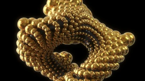 Gold bubbles on a black background, spiraling into a spiral, loop Stock Footage 125602941