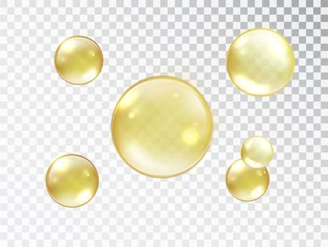 Gold bubbles on a transparent background Illustrazione stock