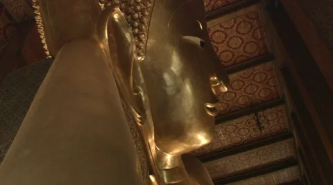 Gold Buddha Statue in Temple of the Reclining Buddha (Wat Pho), Bangkok Thailand Stock Footage 48435785