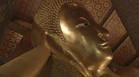 Gold Buddha Statue in Temple of the Reclining Buddha (Wat Pho), Bangkok Thailand Stock Footage 48436142