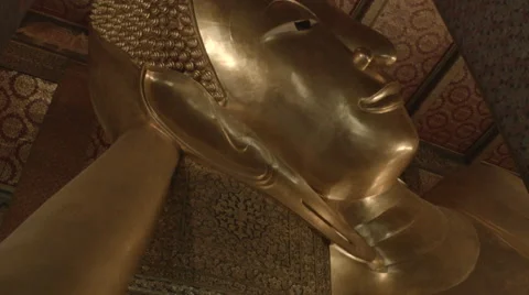 Gold Buddha Statue in Temple of the Reclining Buddha (Wat Pho), Bangkok Thailand Stock Footage 48436282