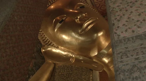 Gold Buddha Statue in Temple of the Reclining Buddha (Wat Pho), Bangkok Thailand Stock Footage 48436336