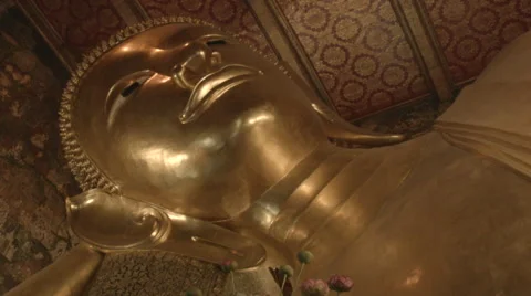 Gold Buddha Statue in Temple of the Reclining Buddha (Wat Pho), Bangkok Thailand Stock Footage 48436411