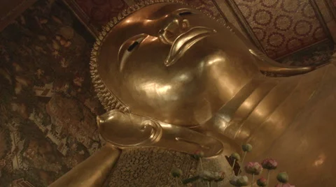 Gold Buddha Statue in Temple of the Reclining Buddha (Wat Pho), Bangkok Thailand Stock Footage 48436624