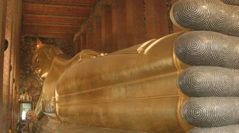 Gold Buddha Statue in Temple of the Reclining Buddha (Wat Pho), Bangkok Thailand Stock Footage 48436695