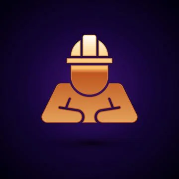 Gold Builder icon isolated on black background. Construction worker. Vector Illustrazione stock