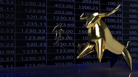 Gold bull and chart background for business content 3d rendering. Illustrazione stock