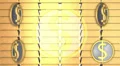 Gold bullion background with rotate dollars, loop HD Footage