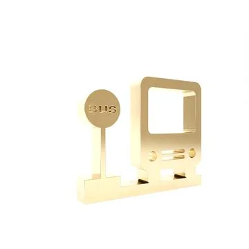 Gold Bus stop icon isolated on white background. Transportation concept. Bus  Stock Illustration