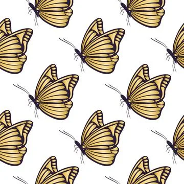 Gold butterflies seamless pattern vector illustration Ilustração Stock