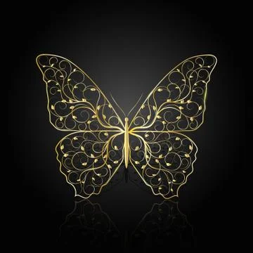 Gold butterfly with floral pattern Stock Illustration