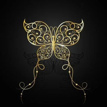 Gold butterfly with swirl pattern. Stock Illustration