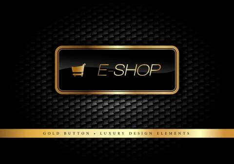 Gold Button e-shop on the luxury black background. Graphic elements. Stock Illustration
