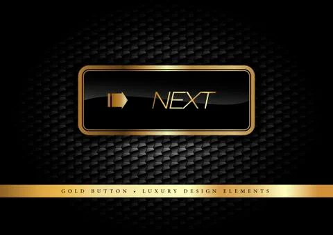 Gold Button on the luxury black background. Graphic elements. Stock Illustration