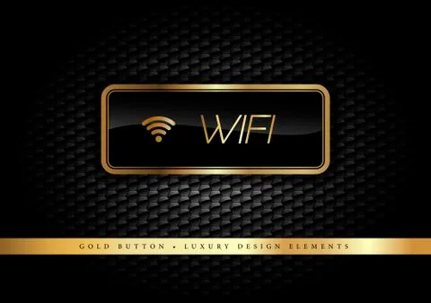 Gold Button on the luxury black background. Wifi Graphic elements. Stock Illustration