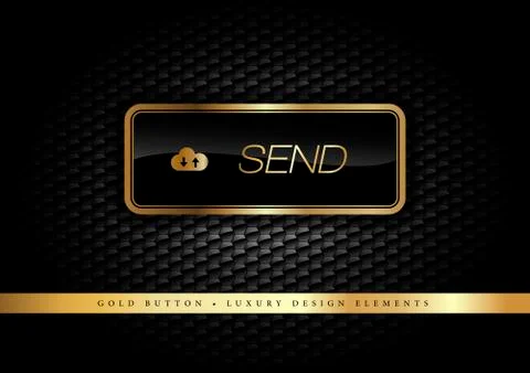 Gold Button Send on the luxury black background. Graphic elements. イラスト素材