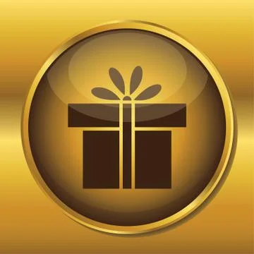 Gold button web icon present box Stock Illustration