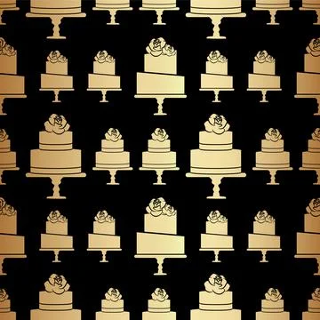 Gold Cake Pattern on Black Background Stock Illustration