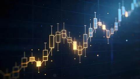 Gold candlestick chart with trend lines financial background Stock Illustration
