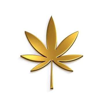 Gold Cannabis Leaf Isolated on White Background. 3D Render Illustration Stock Illustration