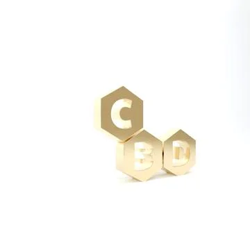 Gold Cannabis molecule icon isolated on white background. Cannabidiol molecul Stock Illustration