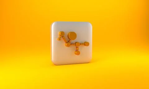 Gold Cannabis molecule icon isolated on yellow background. Cannabidiol molecular Stock Illustration